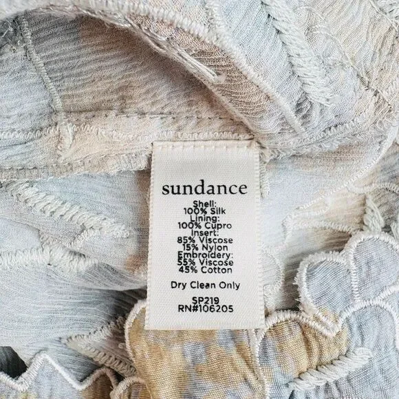 Sundance Blue Floral Embroidered Beaded Silk Dress Sz XS Romantic Wedding Guest - Picture 9 of 12